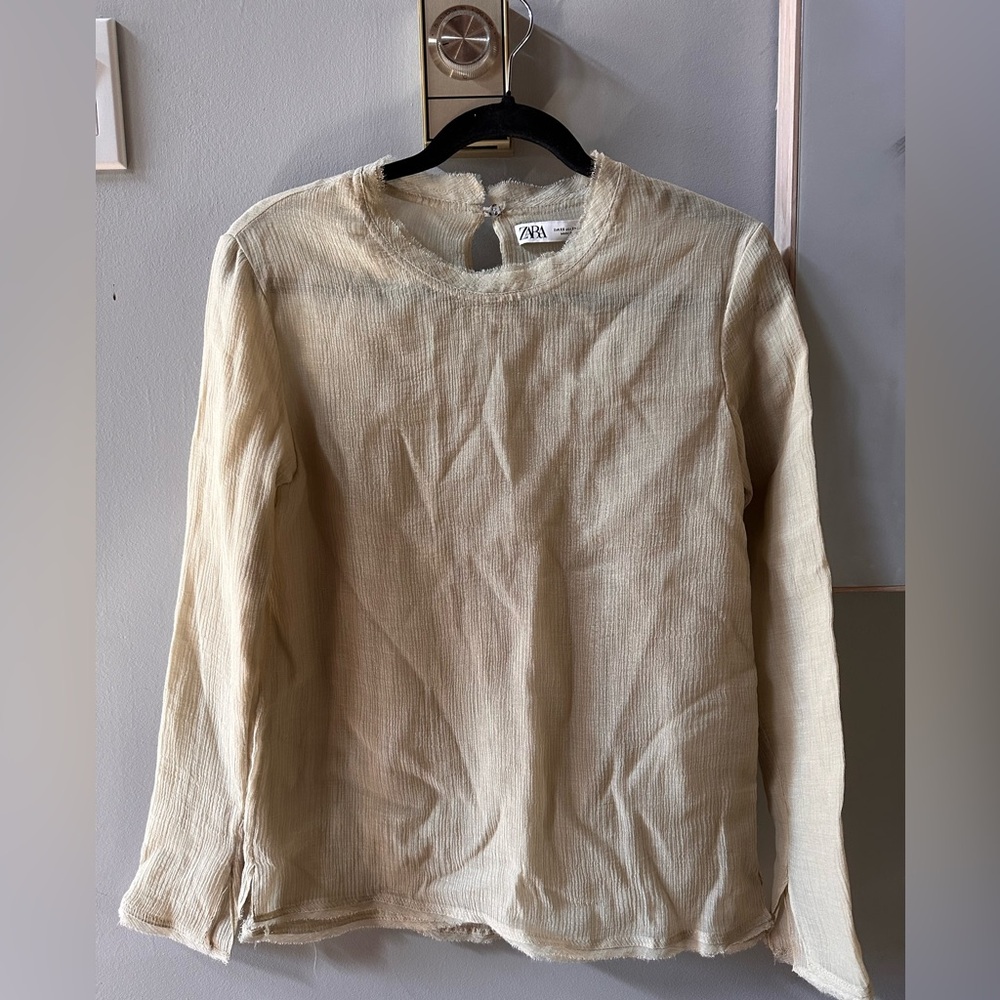 Zara Textured Cream Long Sleeve Top